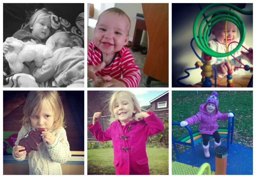 1- Baby L wanting cuddles with her poorly sister // 2- Baby walking round the furniture up Gma's // 3- At the doctors // 4- Sneaky gingerbread bat // 5- feeling better // 6- On the roundabout
