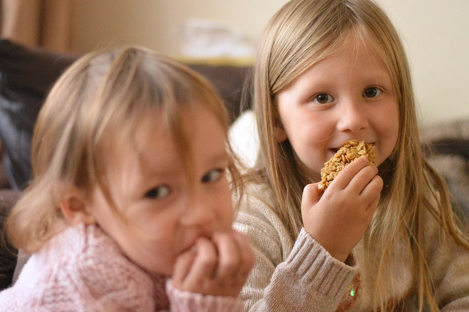 Girls eating flapjacks