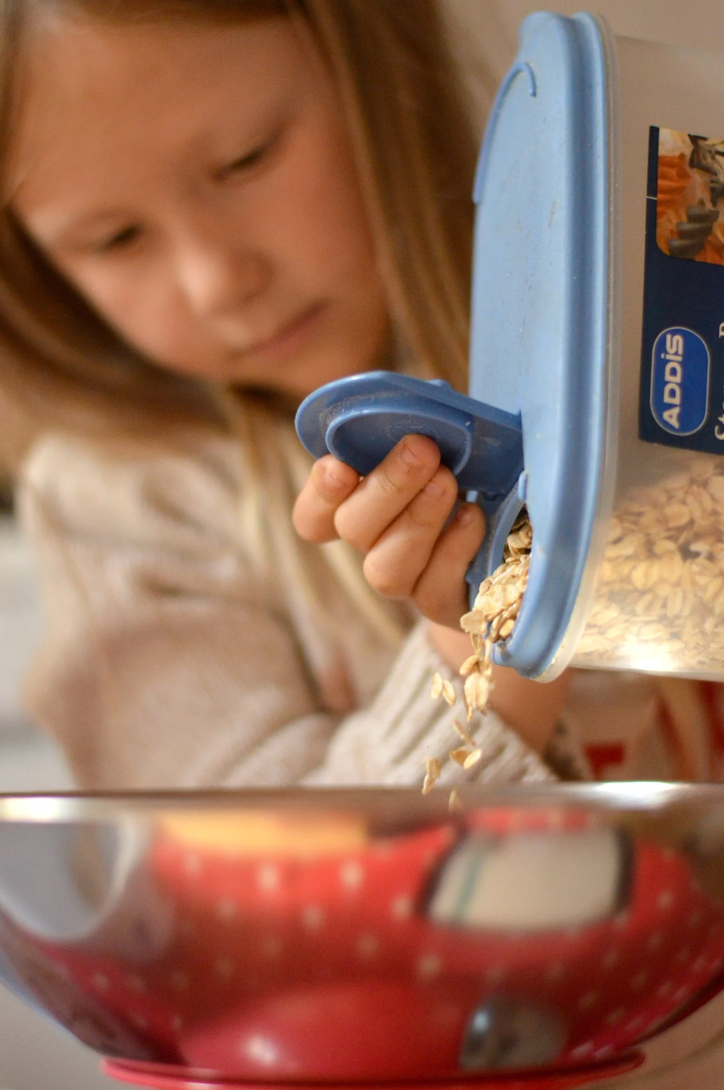 pouring the oats for flapjacks