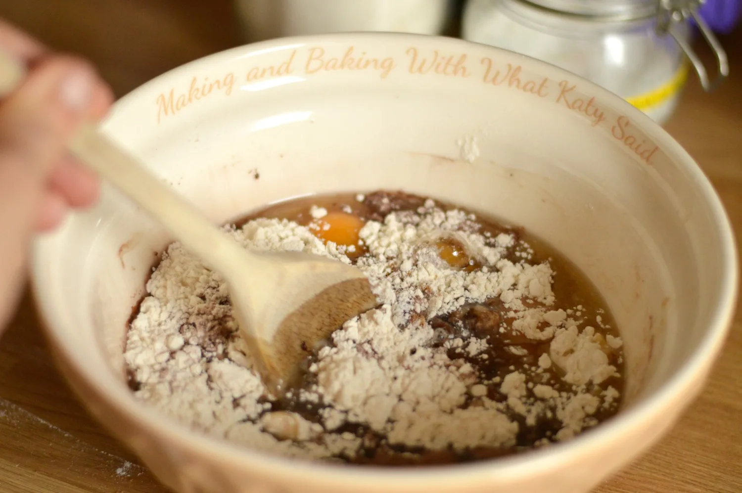 Mixing the brownie mixture