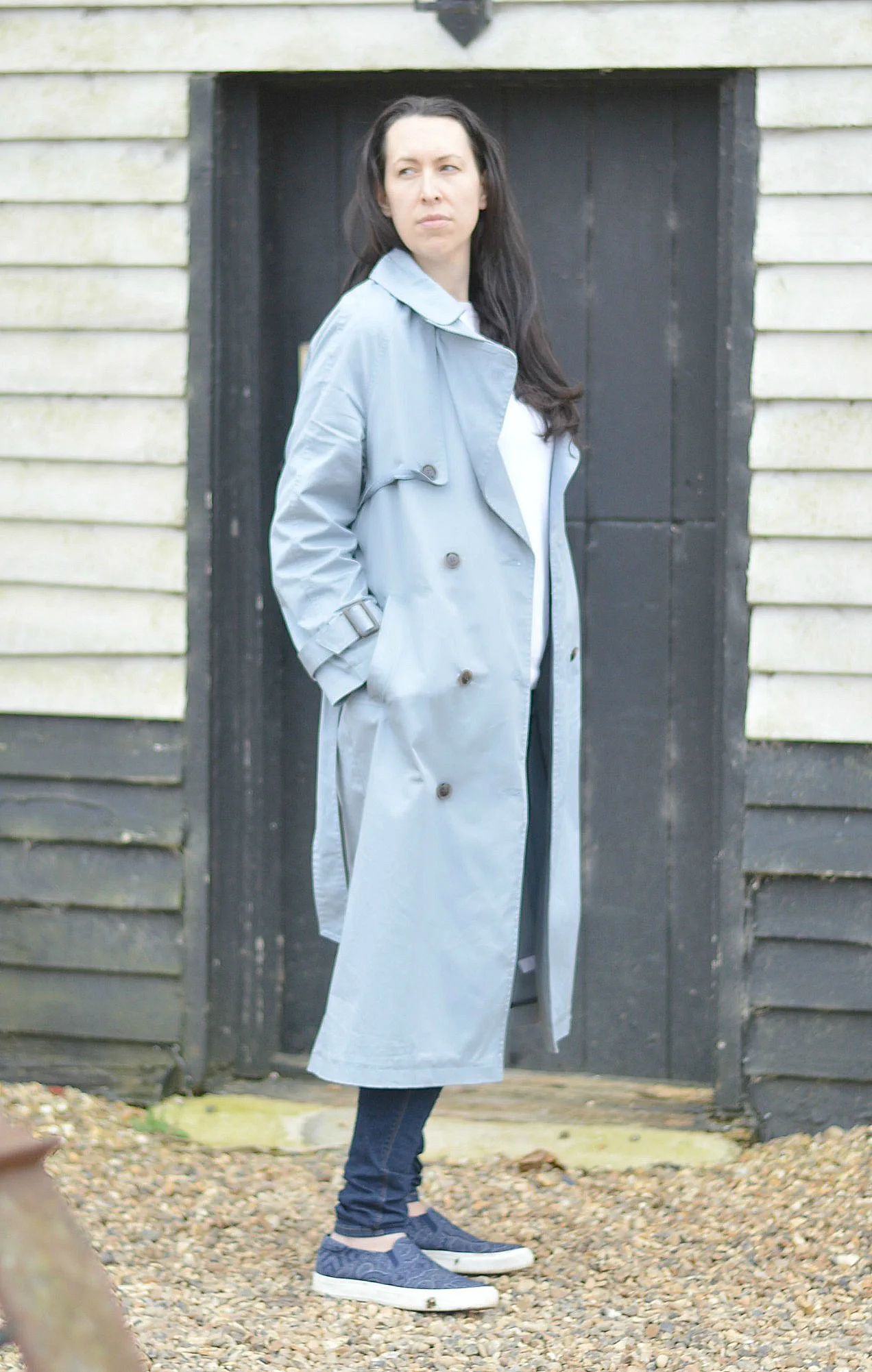 Light blue trench coat for spring summer