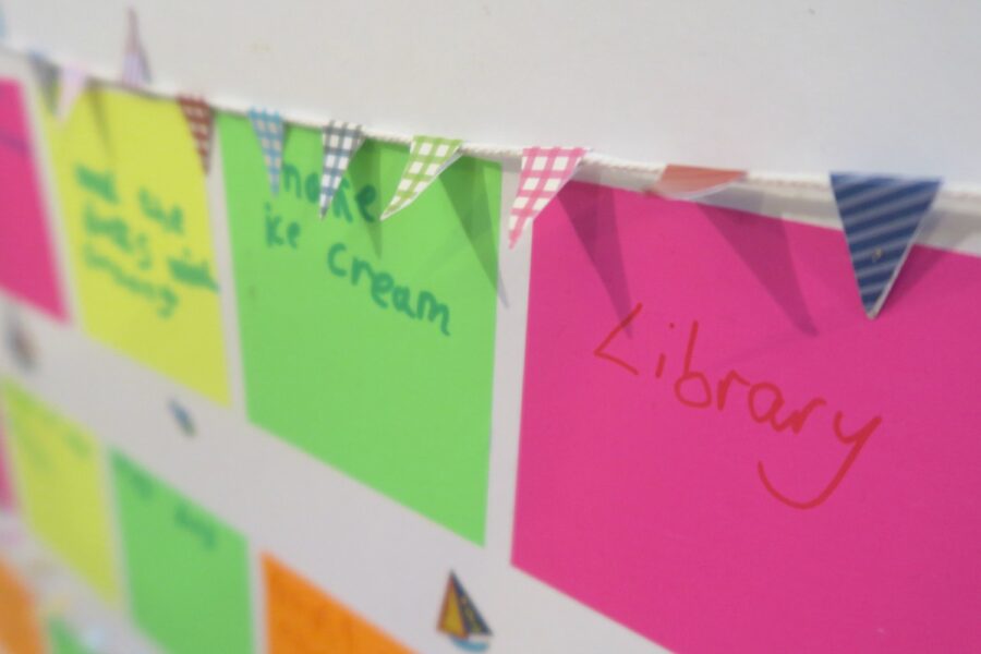 bunting and sticky notes