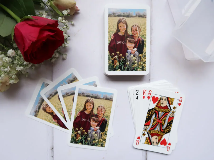 playing cards with personalised photo on back