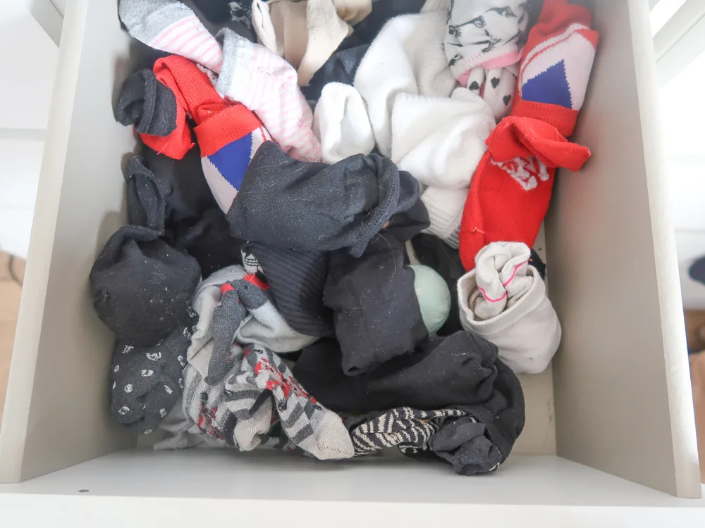 messy sock drawer