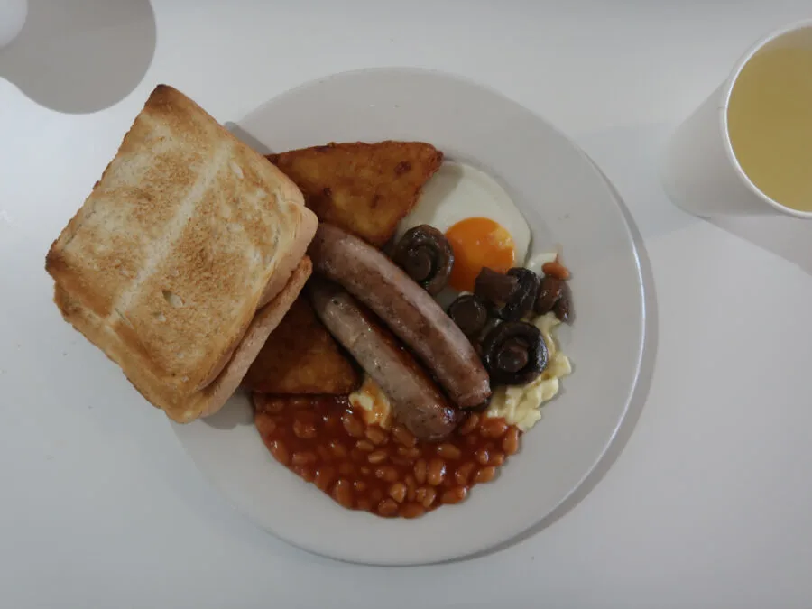 Cooked breakfast on a plate