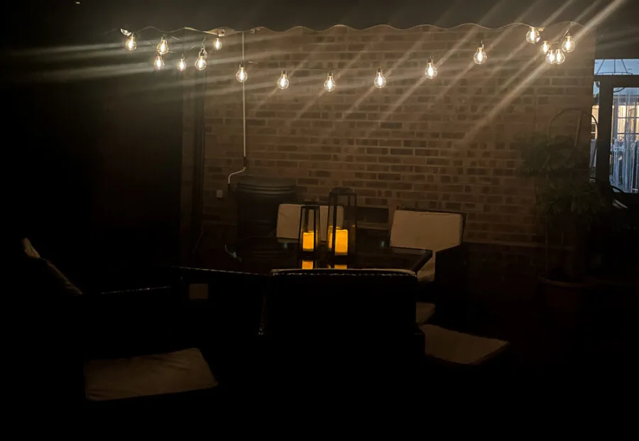 festoon lights at night