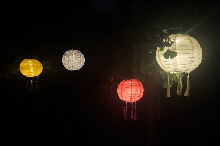solar lanterns at night