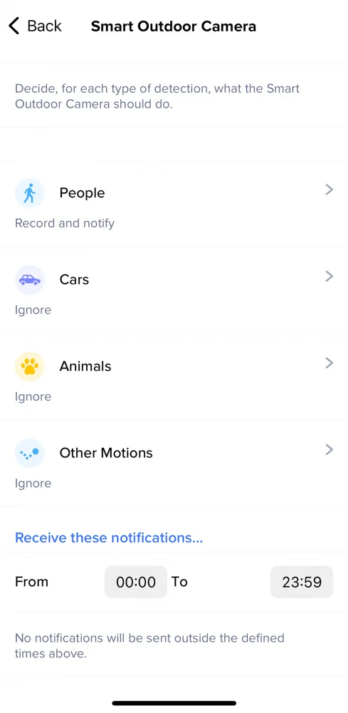 Notification settings Netatmo camera