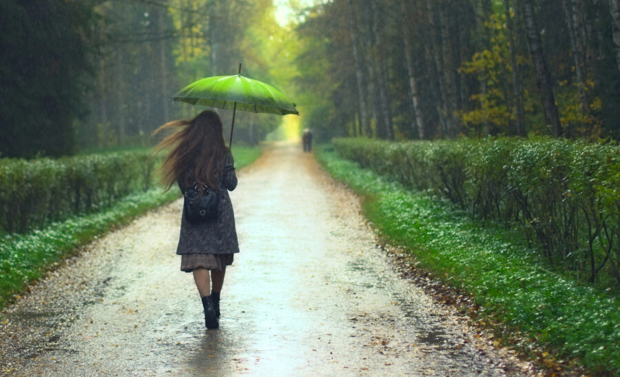 woman walking away